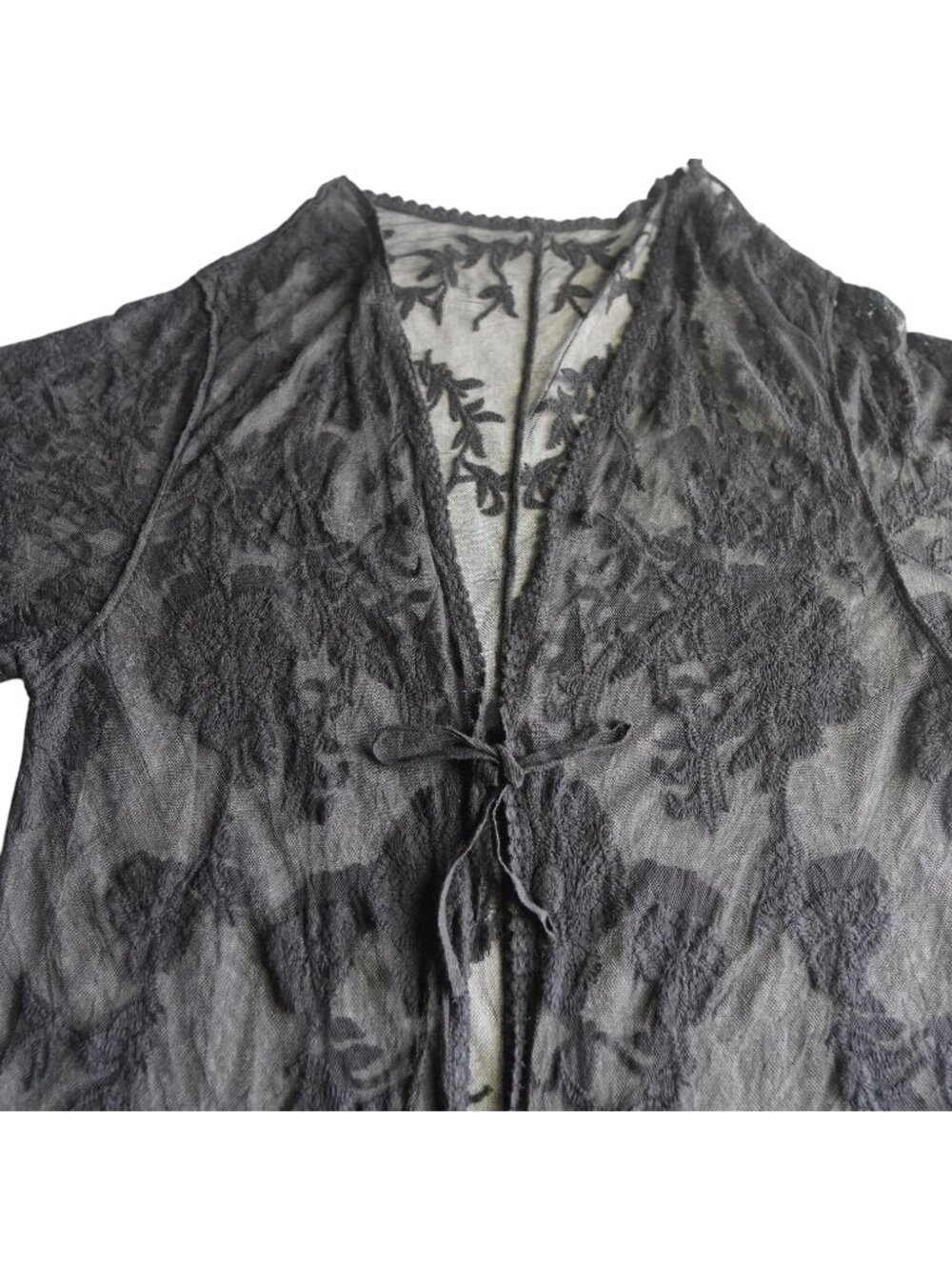 Black Lace Duster Kimono Robe One Size Sheer Gothic Boho Resort Cover Up EUC - Picture 5 of 8